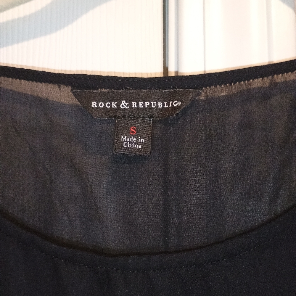 Rock & Republic Black Studded Open Side Sleeveless Top Sz S Gold Square Beads... - Picture 5 of 14